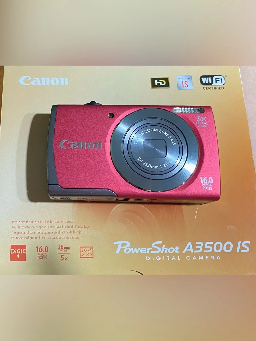 Canon PowerShot A3500 IS 16MP Red Digital Camera 5x WiFi NEW NOS w/ Box